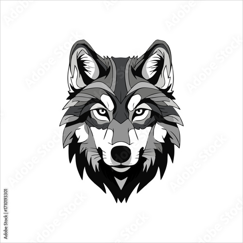 Majestic Wolf Head Monochrome Illustration.