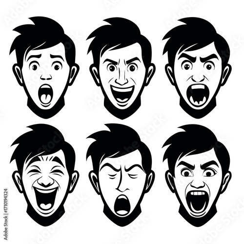 Six distinct facial expressions graphic collection