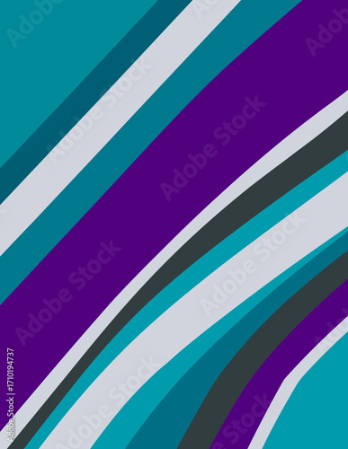 Abstraktes geometrisches Muster mit diagonalen Streifen in Violett, Türkis und Grau