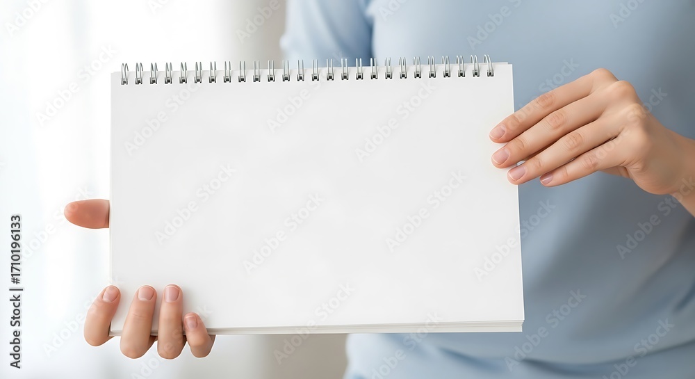 Obraz premium Blank Notebook Displayed by Hands for Design Mockup and Personalization
