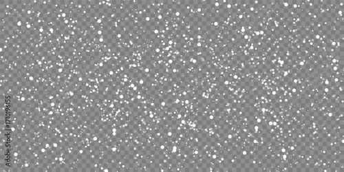 Abstract winter snowfall texture with snowflakes on transparent background