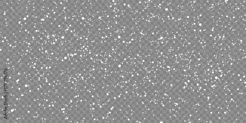 Snowy particles overlay with falling snowflakes on transparent background
