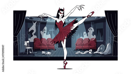 Sinister Ballerina: A strikingly dark and imaginative illustration depicts a ballerina in a gothic setting, blending dance with a touch of the supernatural.
