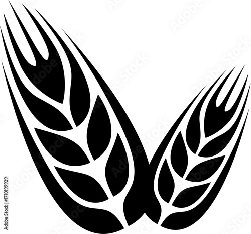 A vector icon of two wheat stalks. A symbol of agriculture, nature, organic products, food, and baking.