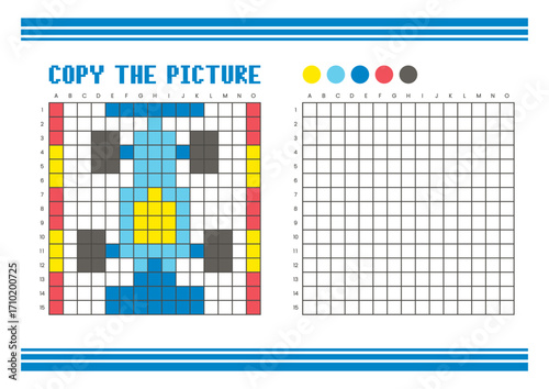 Copy the picture grid drawing worksheet for kids. Pixel art race car