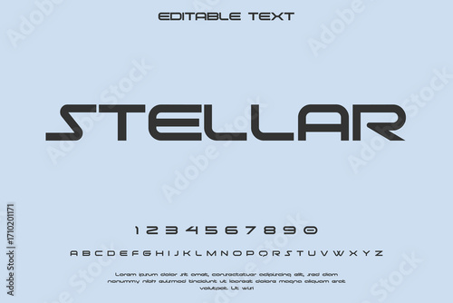 Modern futuristic font design with stellar word and numbers