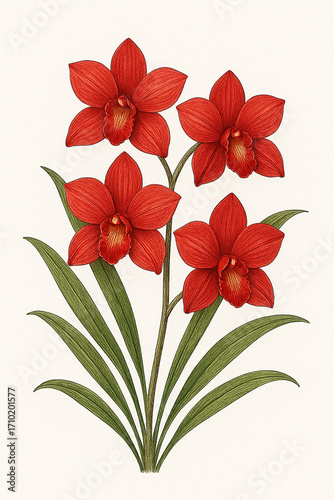 Illustration of Red Orchid Flowers