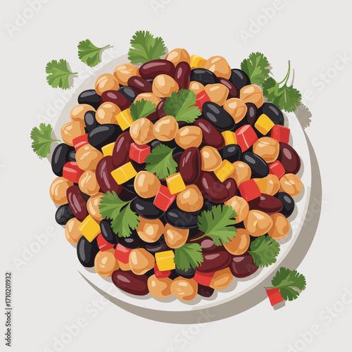 Colorful Mixed Bean Salad with Vegetables Illustratin