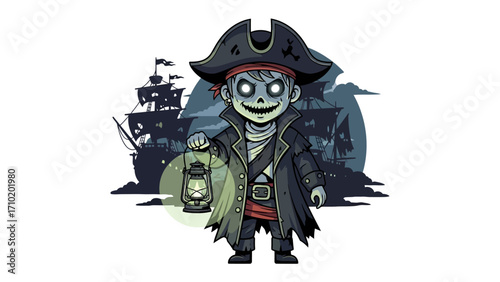 Animated Pirate with Lantern: A charmingly animated pirate illustration, illuminated by a lantern's warm glow, setting a swashbuckling scene of mystery and adventure.