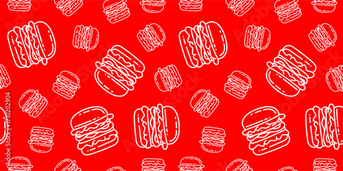 doodle burger pattern background. doodle fast food burger seamless pattern background. seamless pattern of burger in doodle style. Seamless Pattern of a Cheese Burger or Hamburger. hamburger pattern.