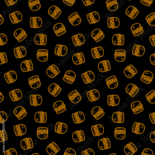 doodle burger pattern background. doodle fast food burger seamless pattern background. seamless pattern of burger in doodle style. Seamless Pattern of a Cheese Burger or Hamburger. hamburger pattern.