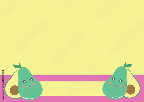 yellow and pink background with cute smiling avocado