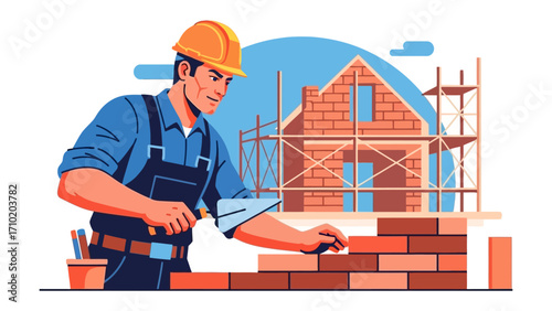 Craftsman Building Dream: A skilled craftsman meticulously lays bricks, constructing the foundation of a new structure, showcasing the artistry and dedication of builders.
