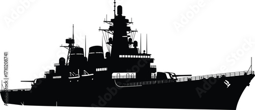 Warship silhouette vector, military battleship illustration, naval vessel graphic, black ship icon, defense fleet art, isolated combat cruiser design
