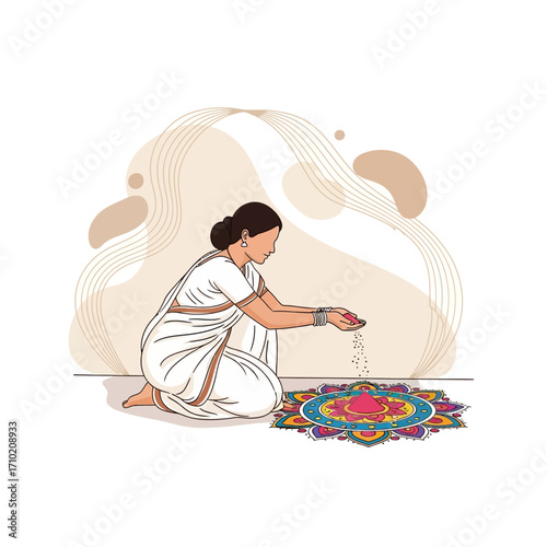 Celebrating Diwali A Woman Creating a Rangoli Design