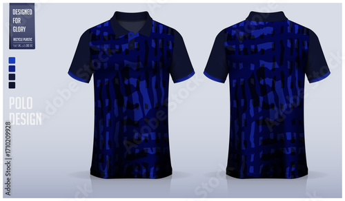 Polo shirt mockup template design for soccer jersey, football kit or sportswear. Sport uniform in front view and back view. T-shirt mockup for sport club. Fabric pattern.