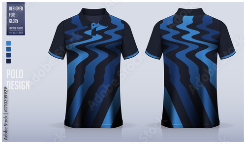 Polo shirt mockup template design for soccer jersey, football kit or sportswear. Sport uniform in front view and back view. T-shirt mockup for sport club. Fabric pattern.