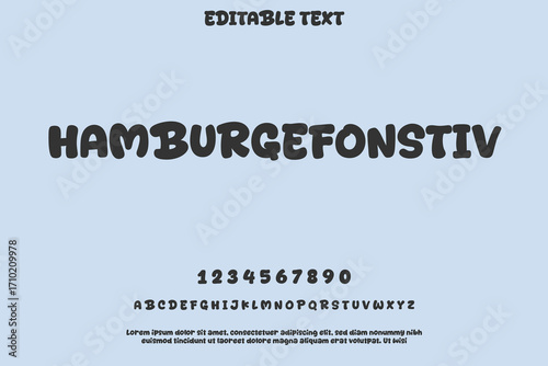 Retro bubble letter font alphabet and numbers with editable text placeholder