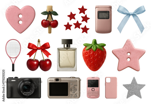 PNG Colorful vintage objects collection, element set on transparent background