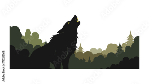 Lone Wolf's Howl: A stylized illustration of a solitary wolf silhouetted against a misty forest, evoking the primal call of the wild and the mysteries of nature.