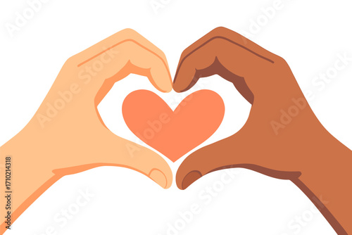 Diverse hands forming heart shape: unity and love concept