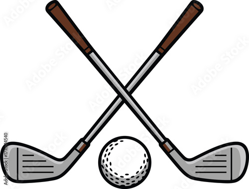 Crossed Golf Clubs with Ball Vector Icon Design. Pair of iron or wedge golf club with golf ball flat vector icon. 