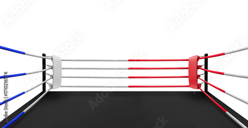 Red and white corner in boxing ring isolated on white background