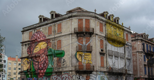 Colorful Street Art on Historical Building – Lisbon, Portugal