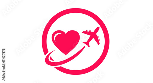 Love Travel Heart and Airplane Symbol for Passionate Travel Adventures