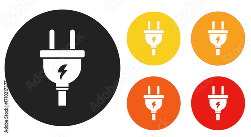Vibrant collection of universal electric plug icons, symbolizing power, energy, and connection solutions in a diverse range of circular designs
