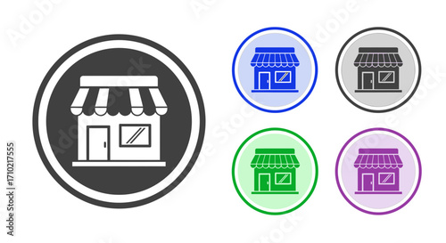 Shop Icon Set Various Color Options for E-commerce, Retail, and Business Applications