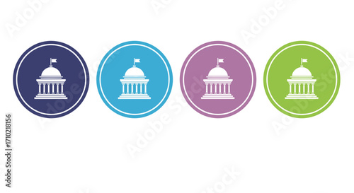 Government Building Icon Set Four Color Variations for Diverse Applications