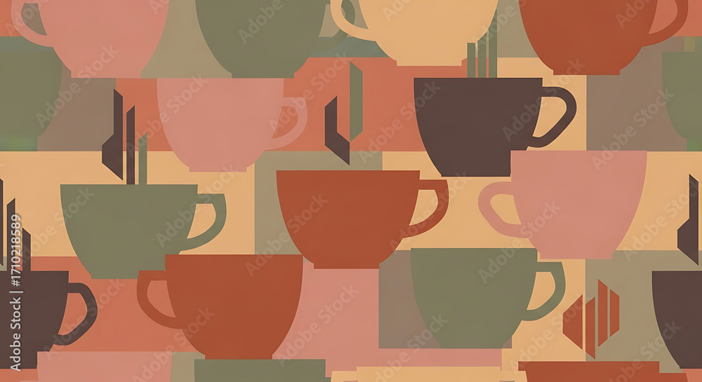 A Refreshing Collection of Warm Coffee Cups in a Repeating Pattern