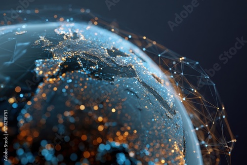 a stylized representation of the earth. interconnected by a network of glowing lines and dots. symbolizing global connectivity and technology it conveys themes of communication.