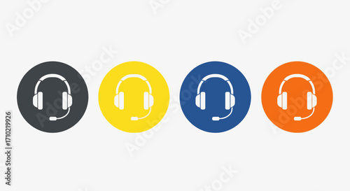 Headset Icons Four Color Variations for Support, Communication, and Customer Service