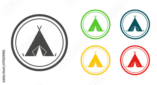 Camping Tent Icon Set Colorful Round Badge Design for Outdoor Adventure Logos