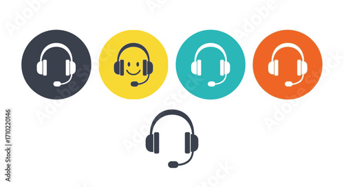 Customer Support Headset Icons Colorful Variations for Websites and Apps