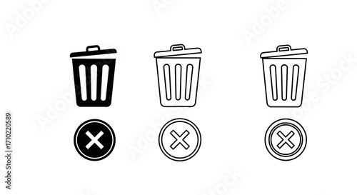 Trash Can and Delete Icons  Vector Set of Delete Symbols
