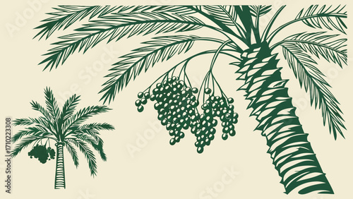 Vintage illustration of palm trees with dates.