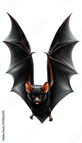 simple vector logo, perfect shaped flying halloween illustration bat. black isolated on white