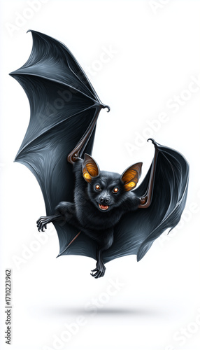 simple vector logo, perfect shaped flying halloween illustration bat. black isolated on white