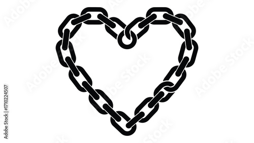 Heart shape made of black chain links isolated on white background