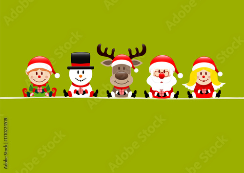 Elf Schneemann Rentier Santa Und Engel Hellgrün