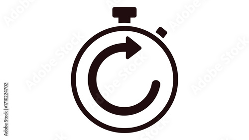 Stopwatch icon with circular arrow isolated on white background
