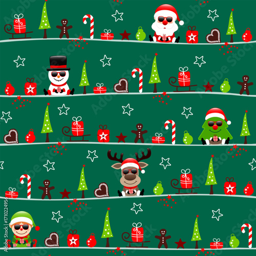 Endlosmuster Weihnachtsfiguren Mit Elf Sonnenbrille Grün