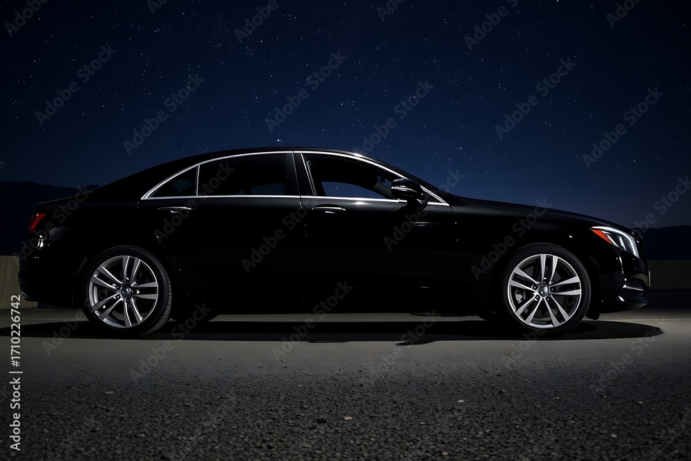 Fototapeta premium Generative AI sleek sedan under starlit night sky.