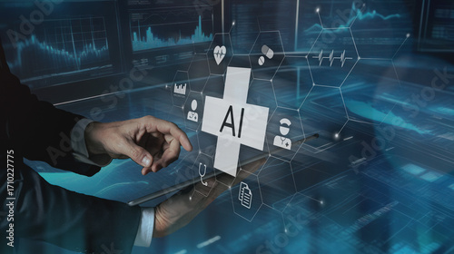 Artificial intelligence for patient treatment. Doctor use AI for diagnosis. Medical research concept