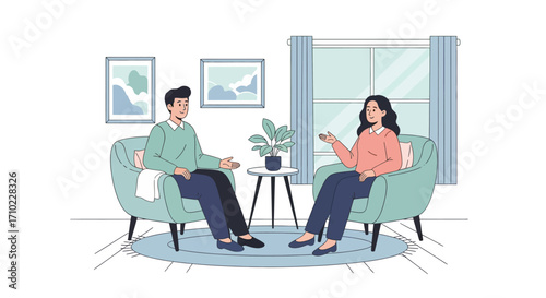 Communication and Relationship Couple Talking in Living Room Illustration