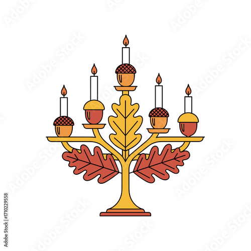 Autumn candle holder with leaves isolated on transparent background