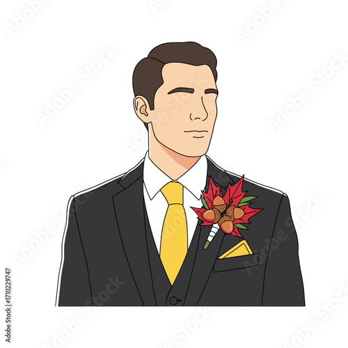 Groom with autumn boutonniere isolated on transparent background